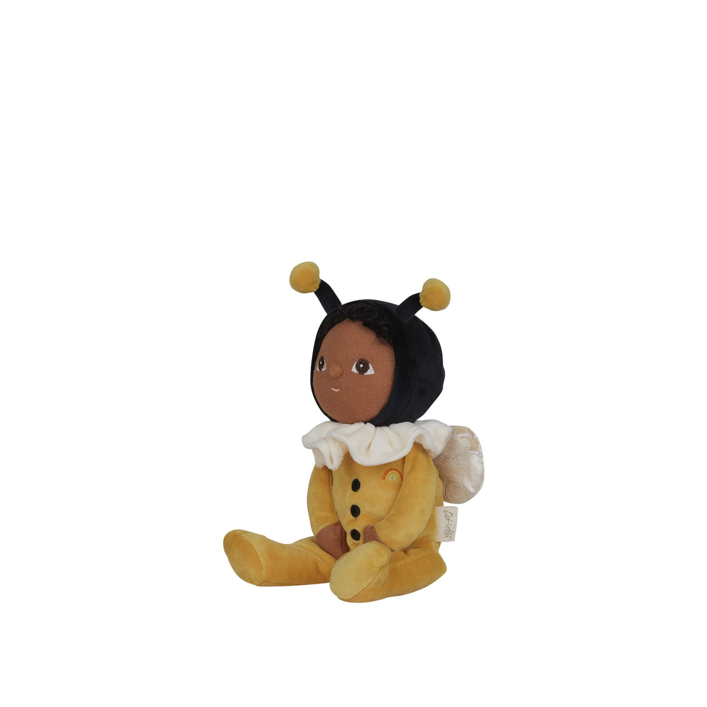 Plush toy of a character in a bee costume on a white background