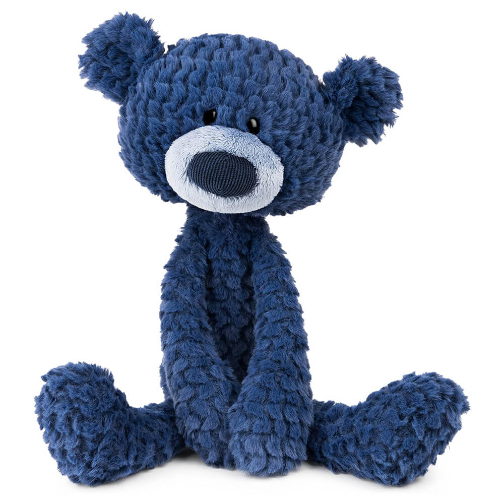Blue plush bear toy on a white background
