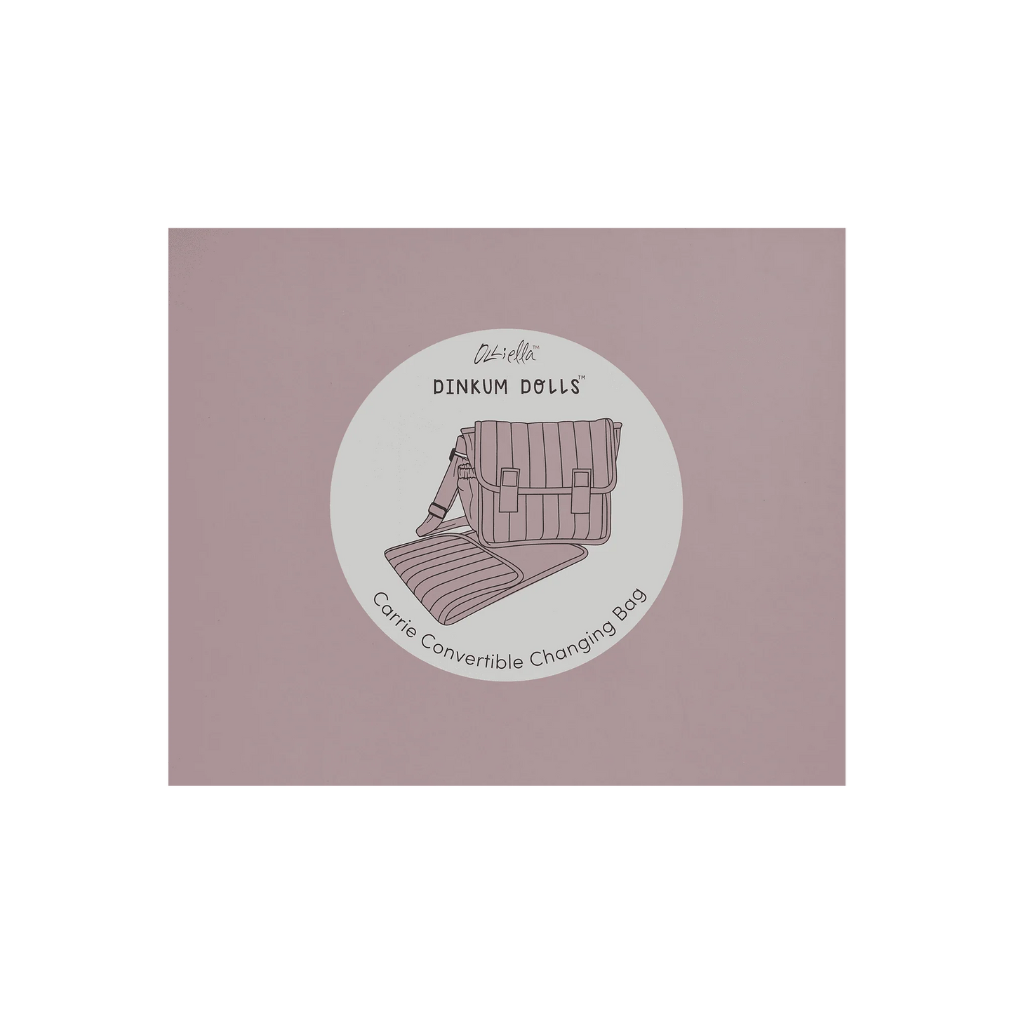 Dinkum Dolls Carrie Convertible Changing Bag on a mauve background