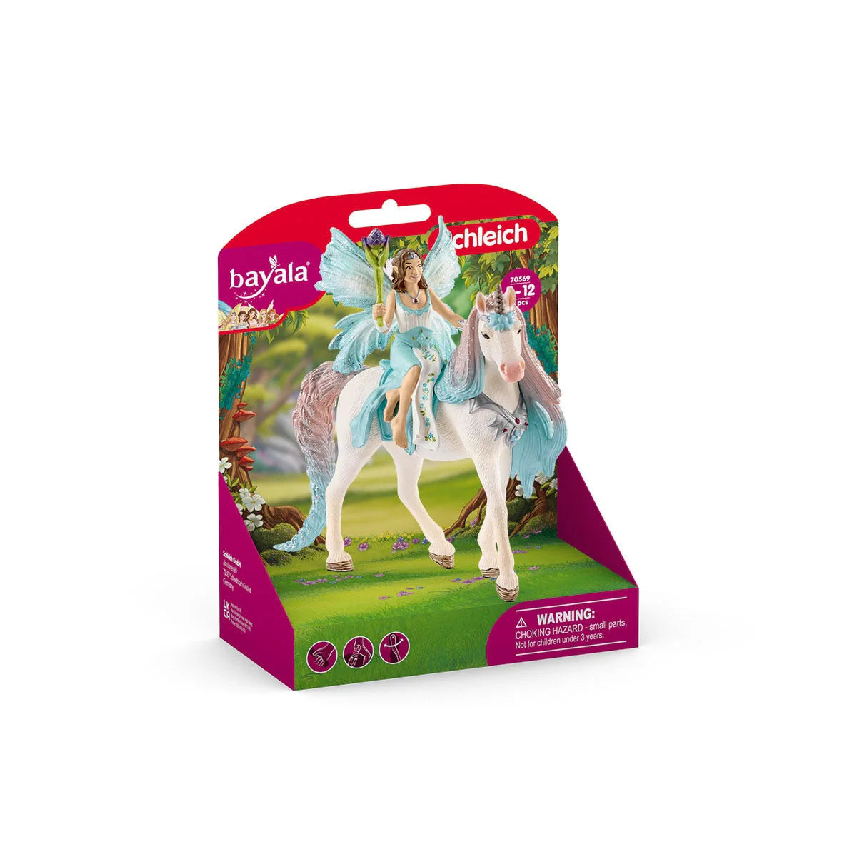 Toy packaging with a fairy and unicorn figure on a white background