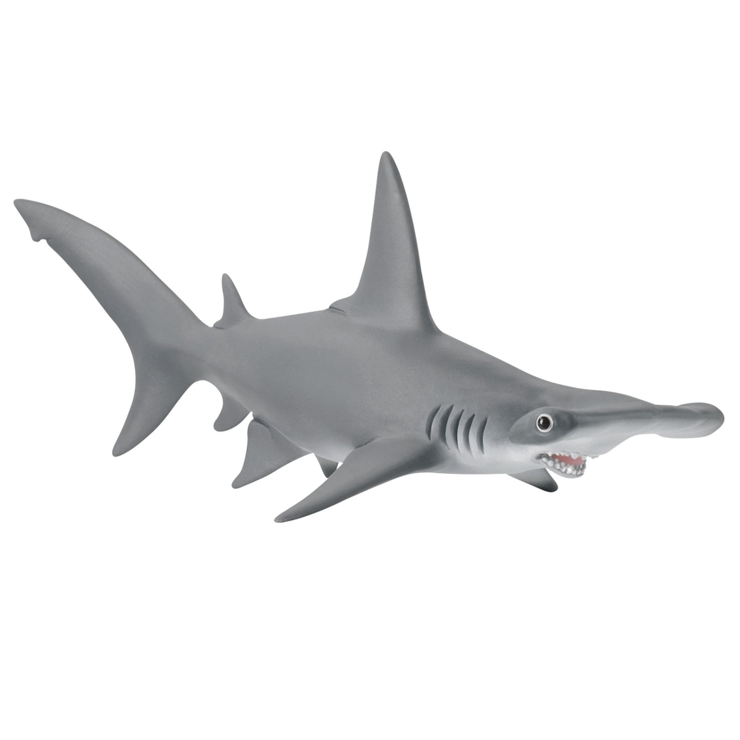 Gray shark toy figure on a white background