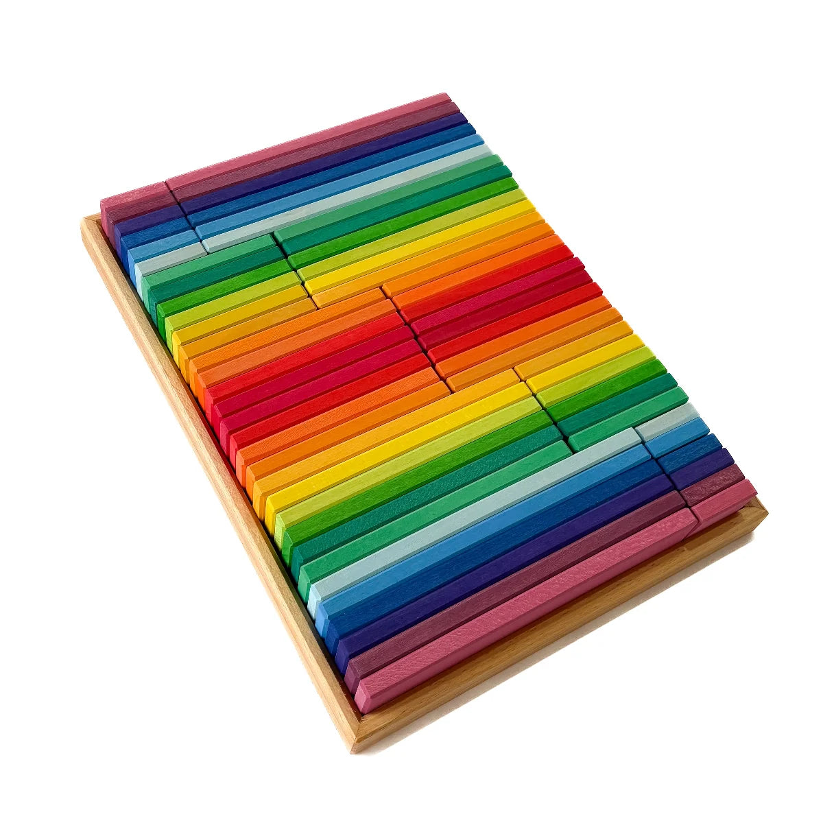 Gluckskafer | Wooden Blocks - Rainbow Building Slats in Tray (64pc)