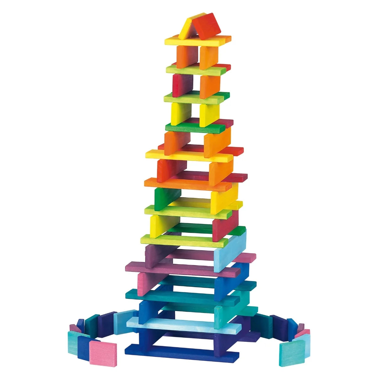 Gluckskafer | Wooden Blocks - Rainbow Building Slats in Tray (64pc)