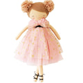 Alimrose Halle Ballerina Doll with a pink tulle layered dress, gold stars, and pom-pom yarn hair.