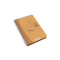 Brown notebook with animal illustrations on a white background