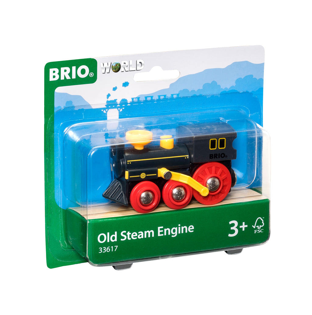 Brio Old Steam Engine toy train in packaging on a white background