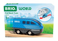 BRIO World pull back train toy packaging with blue train on a white background