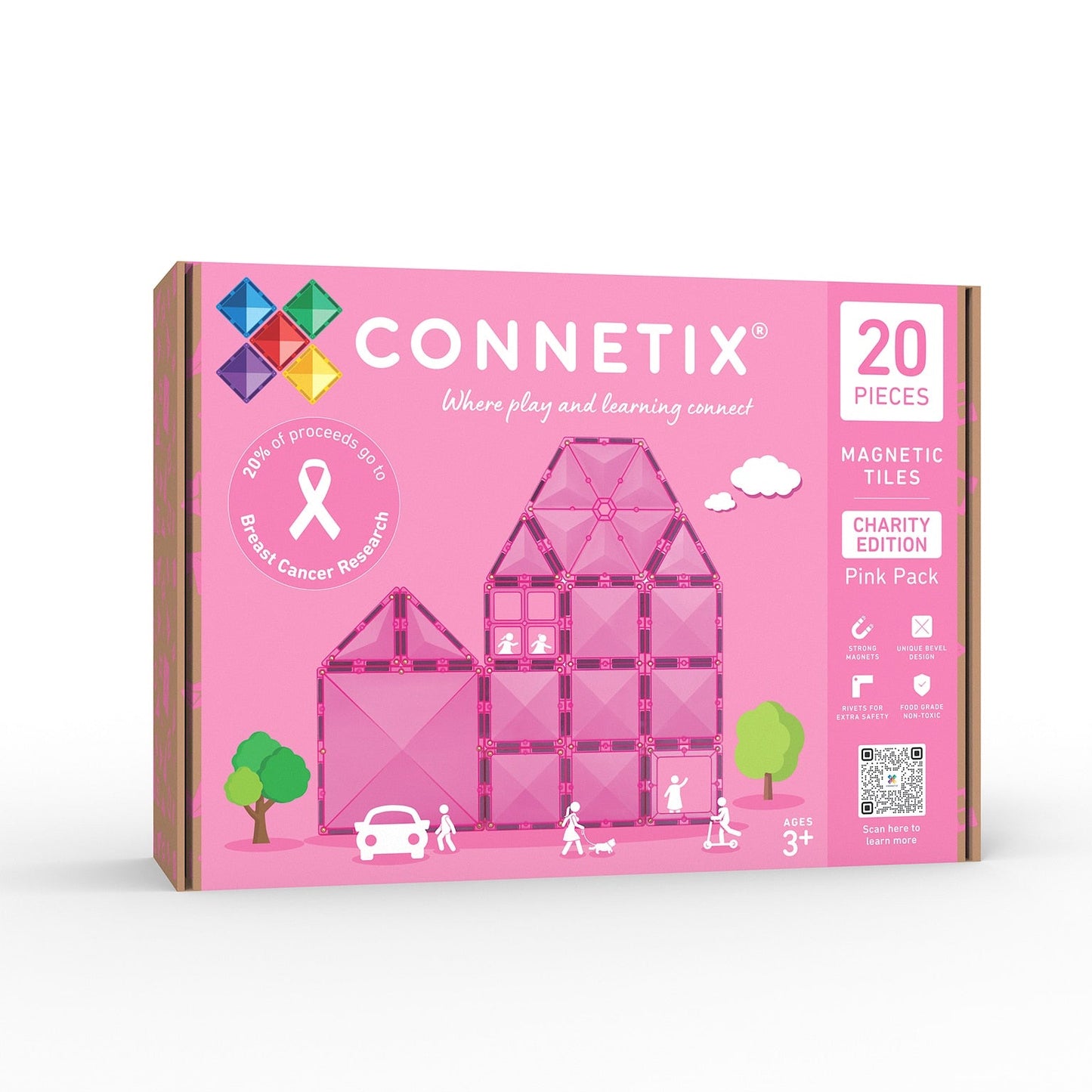 Connetix magnetic tiles pink pack on a white background