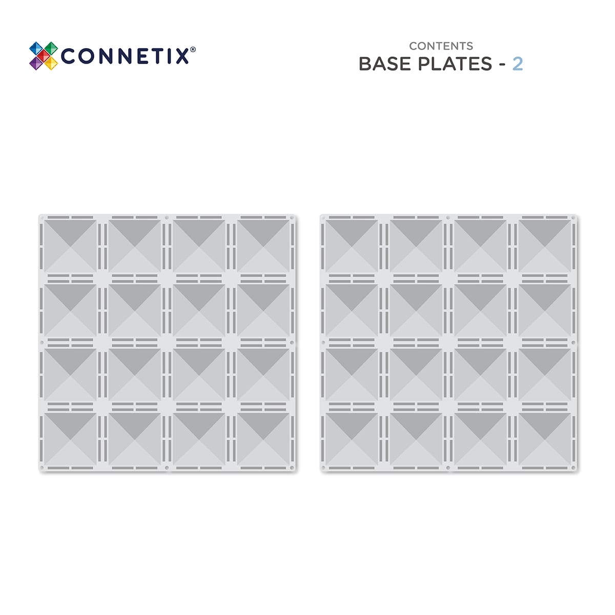 Two base plates with a geometric pattern on a white background, branded with Connetix.