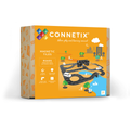 Connetix magnetic tiles packaging with road and vehicle illustrations on a white background