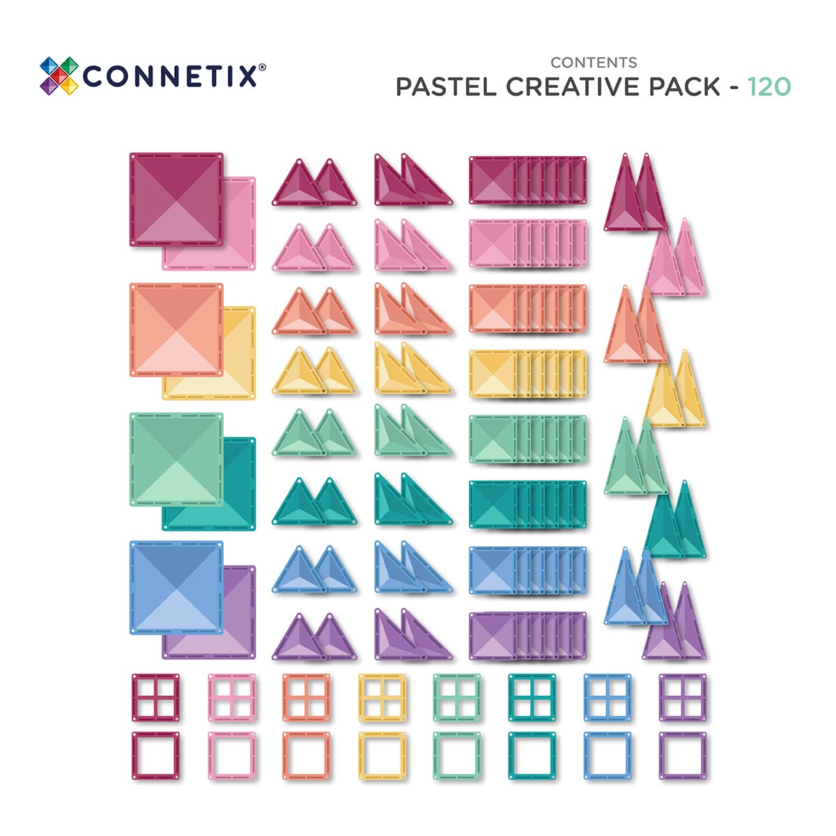 Pastel colored geometric shapes packaging with Connetix branding