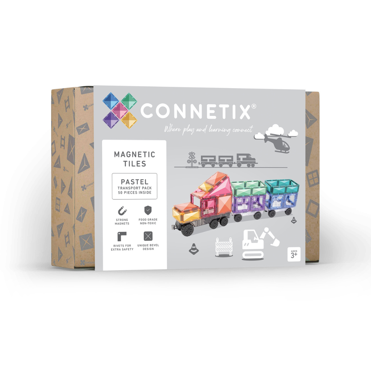 Connetix magnetic tiles packaging on a white background