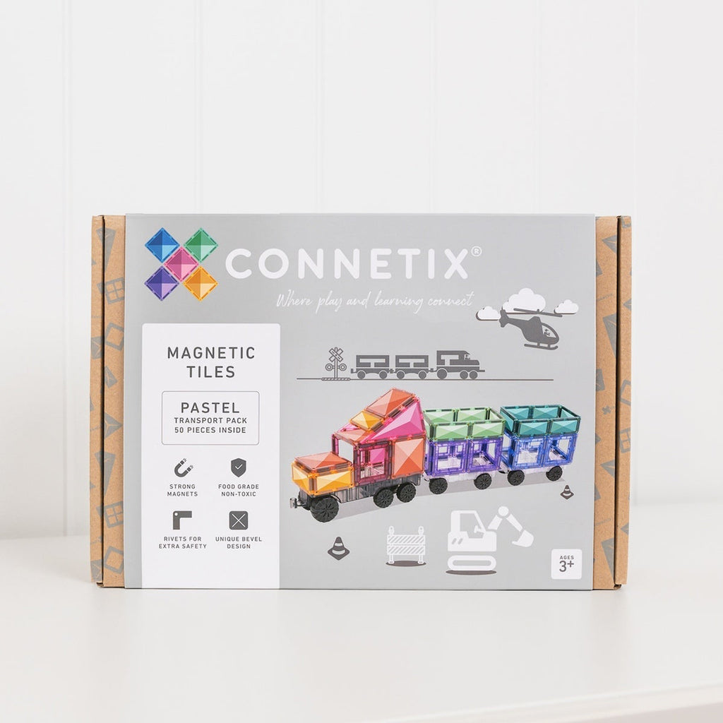 Connetix magnetic tiles packaging on a white background