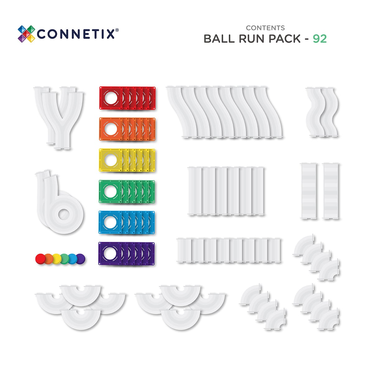 Connetix Ball Run Pack components on a white background