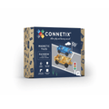 Connetix magnetic tiles packaging with toy cars on a white background