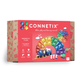 Connetix magnetic tiles packaging with colorful design on a white background