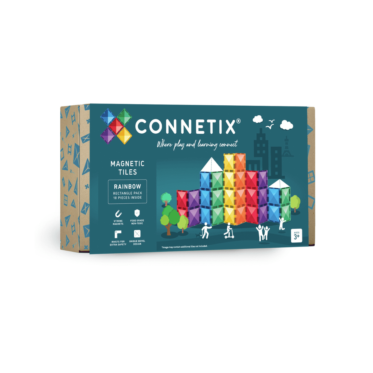 Connetix magnetic tiles packaging on a white background