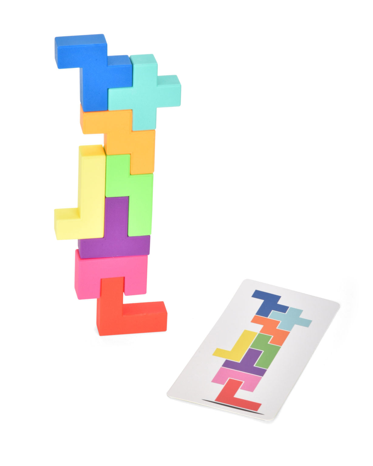 Colorful Tangram puzzle pieces on a white background