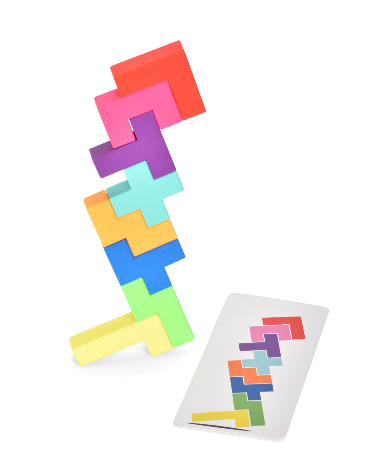 Colorful tangram puzzle pieces on a white background