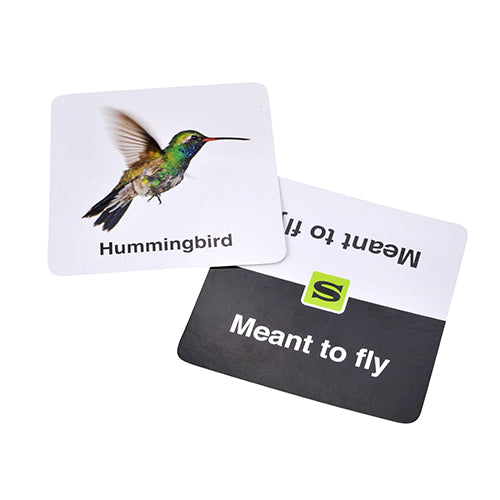 Card with a hummingbird illustration and text on a white background