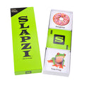 Slapzi game packaging with green box and white card featuring a tree frog design.