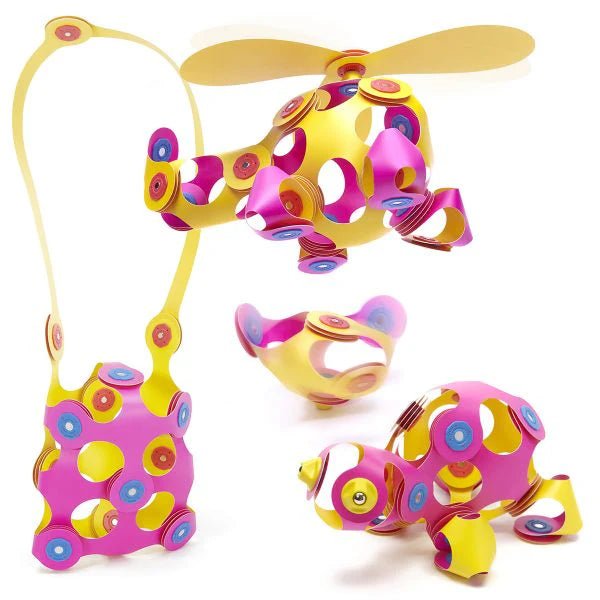 Colorful toy helicopter with a unique design on a white background