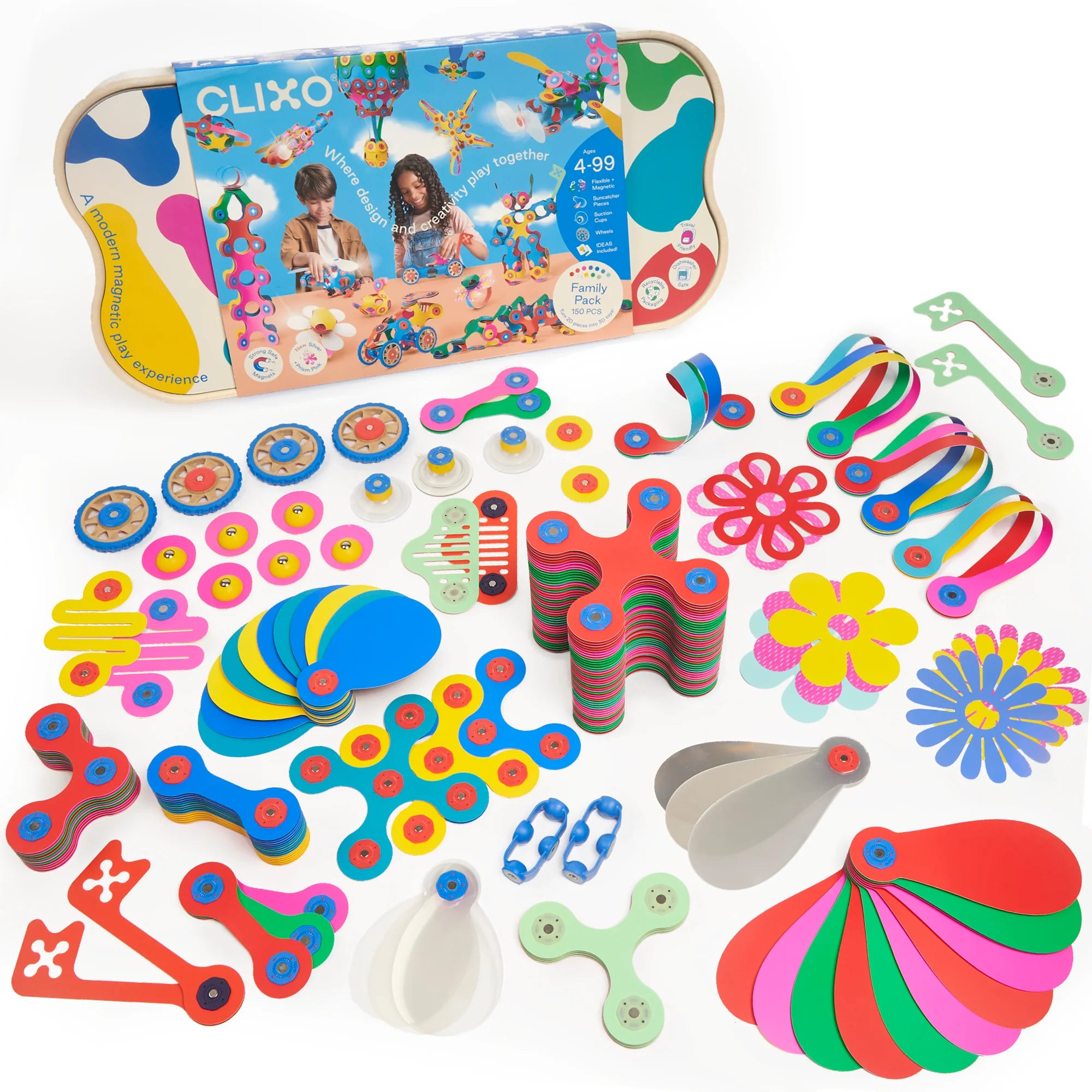 Colorful toy set with packaging labeled 'Clixox' on a white background