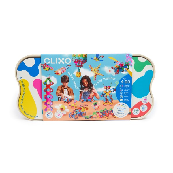 Clixox toy packaging with colorful design and images of children playing.