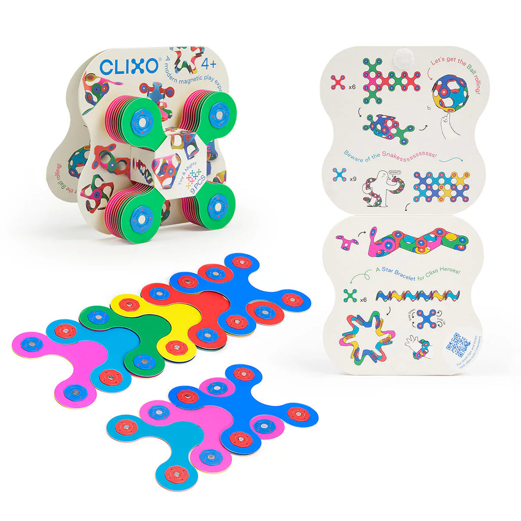 Colorful magnetic play set with packaging on a white background