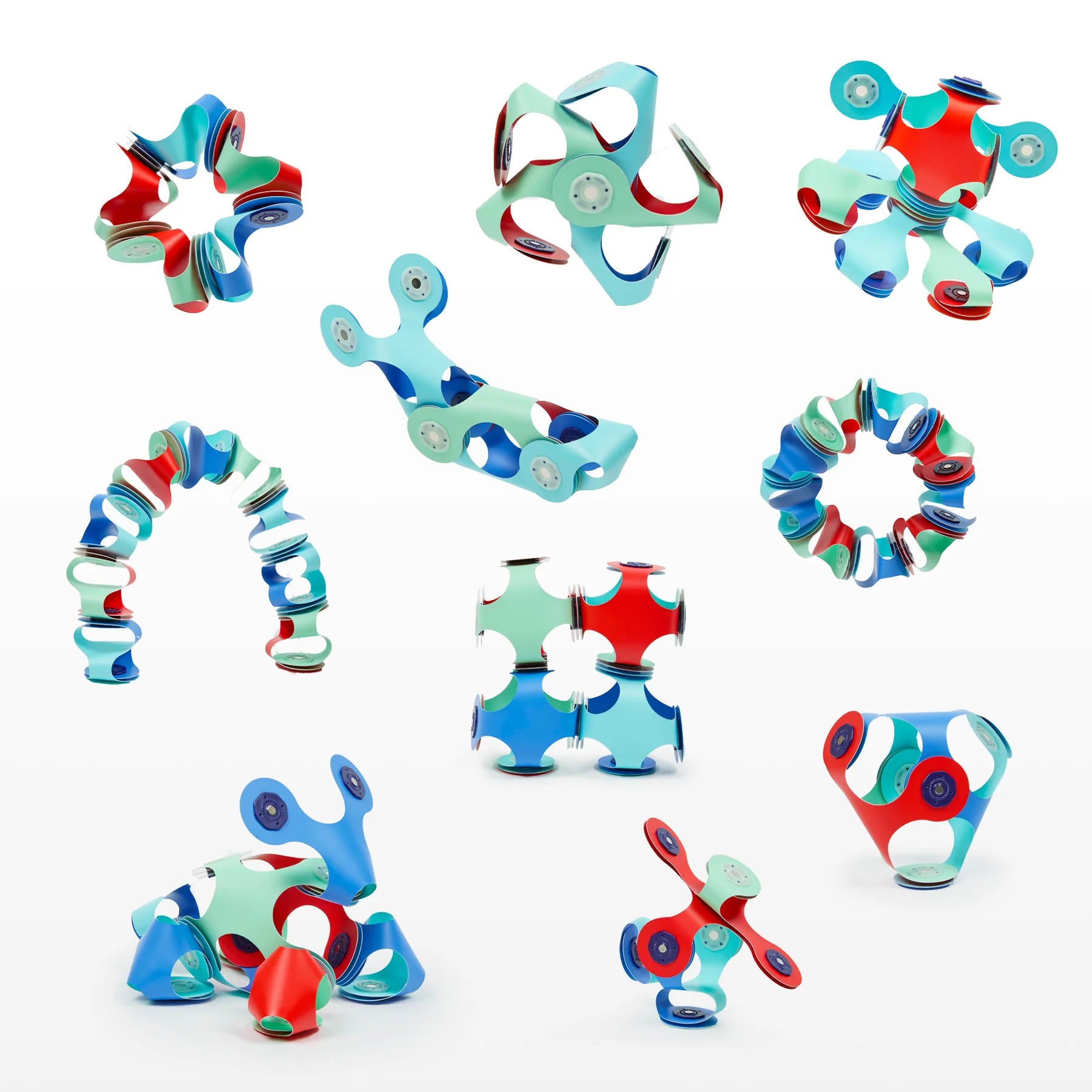 Colorful fidget spinner toys on a white background