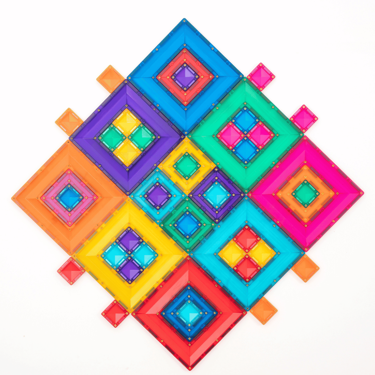Colorful geometric block puzzle on a white background