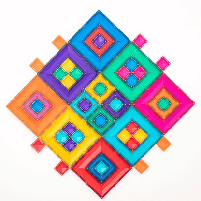 Colorful geometric block puzzle on a white background