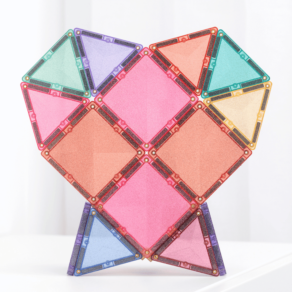 Colorful geometric tile set on a white background