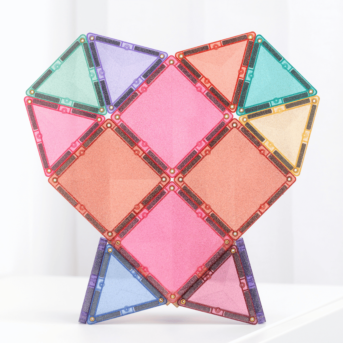 Colorful geometric tile set on a white background