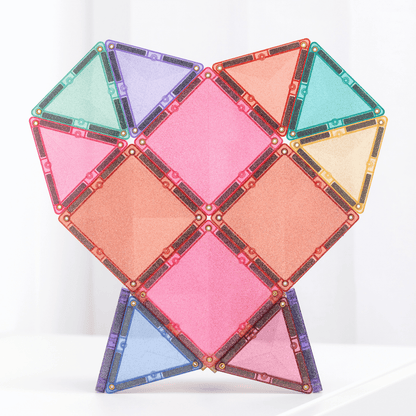 Colorful geometric tile set on a white background