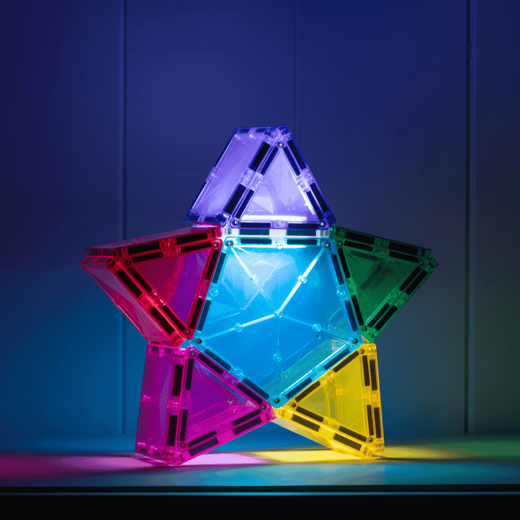 Colorful geometric transparent structure on a dark background