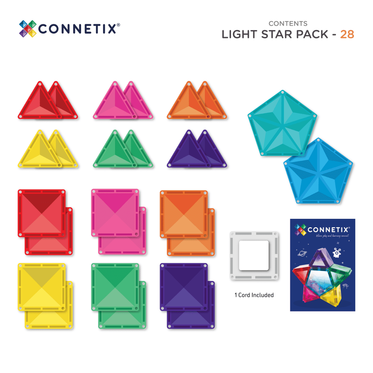 Colorful geometric building blocks with Connetix branding on a white background