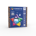 Connetix magnetic tiles packaging with colorful tiles on a white background