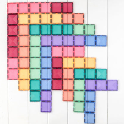 Colorful magnetic tile set on a white background