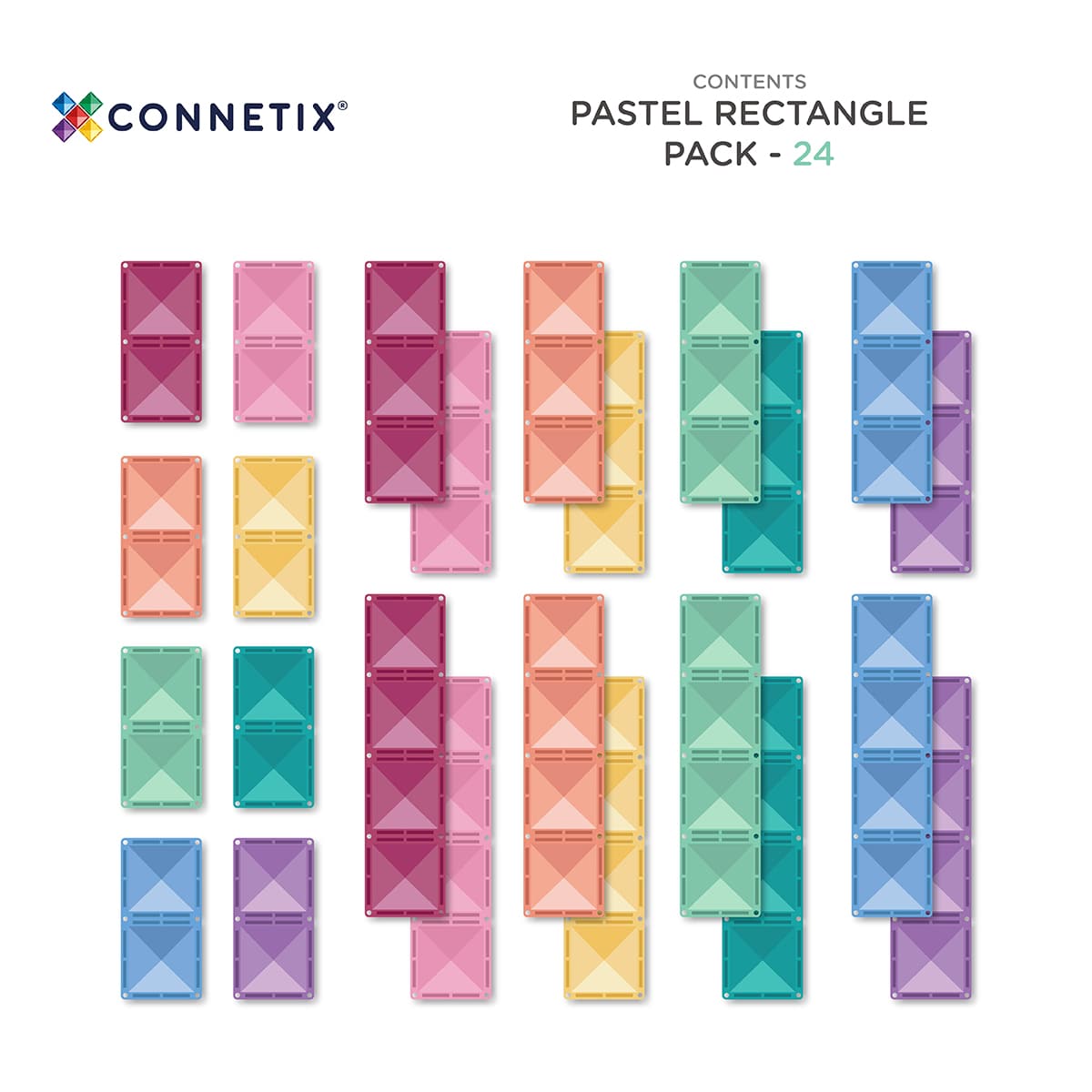 Pastel rectangle packaging with Connetix branding on a white background