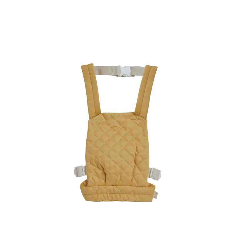 Yellow baby carrier with straps on a white background