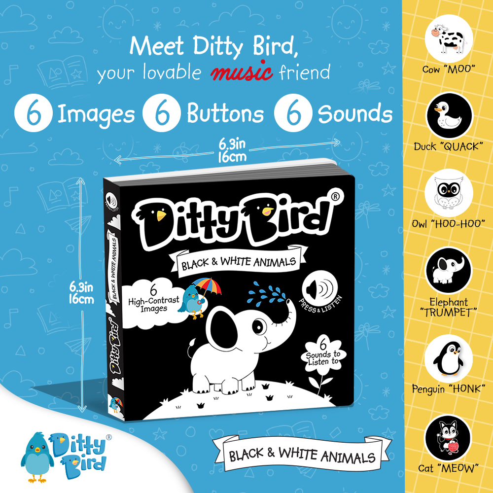 Ditty Bird - Black & White Animals Board Book