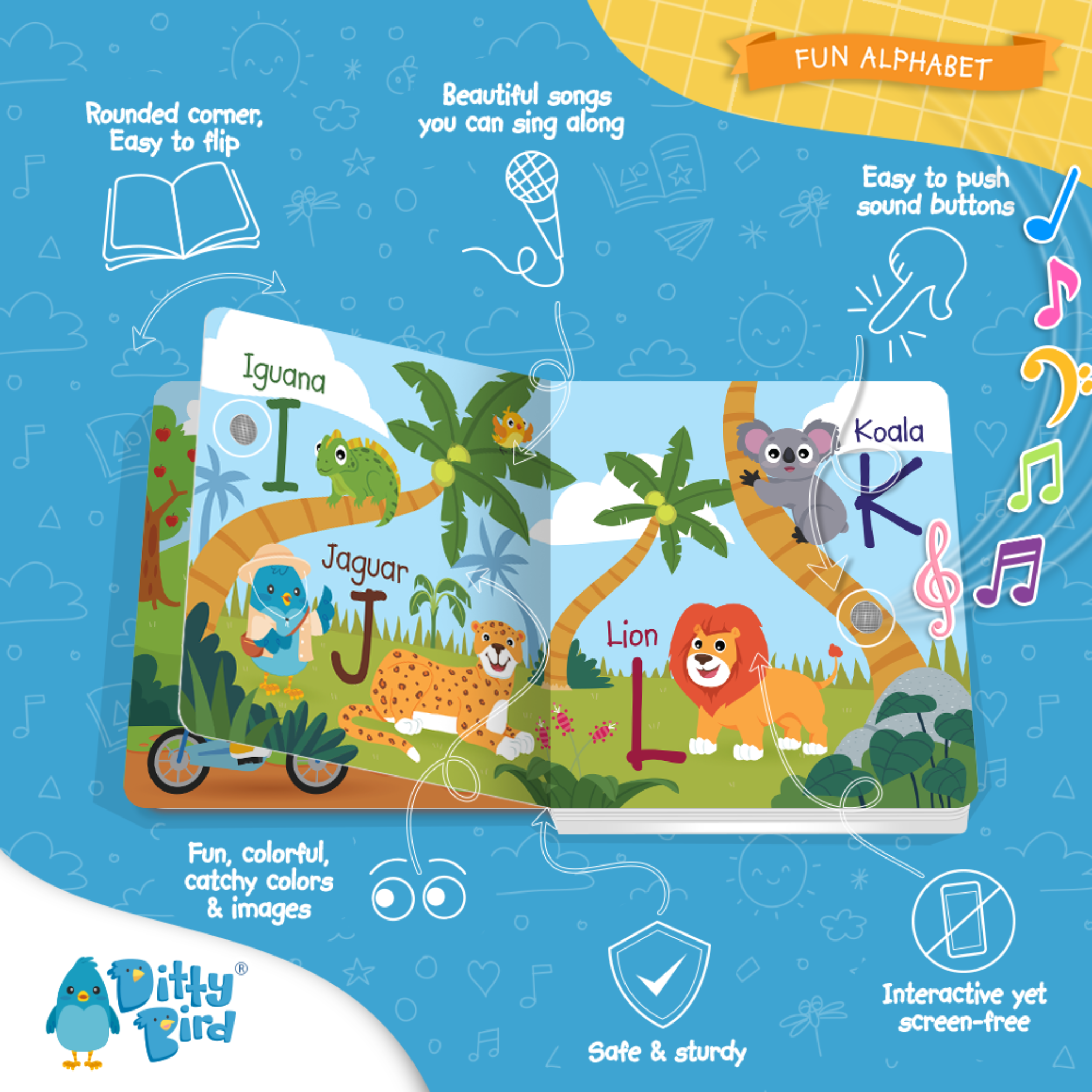Inside page of Ditty Bird - Fun Alphabet Board Book