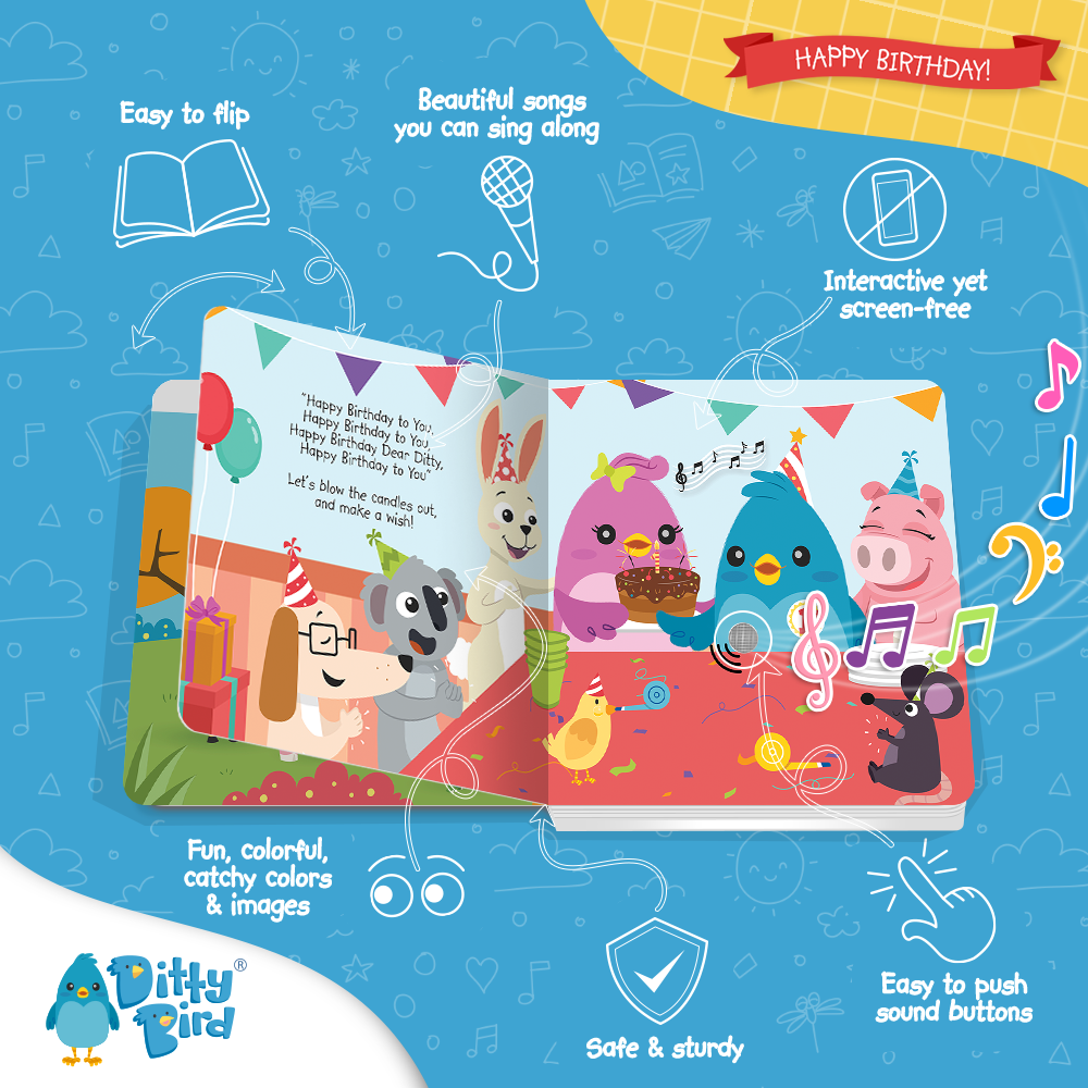 Inside page of Ditty Bird - Happy Birthday! Board Book