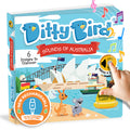 Ditty Bird Sounds of Australia educational toy packaging with a hand pressing a button.