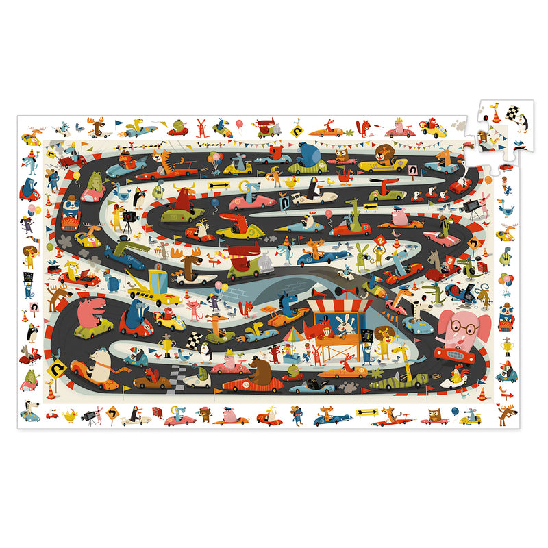 Colorful children's rug with cartoon animals and vehicles on a white background