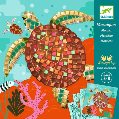 Tortoise mosaic art set with colorful tiles and packaging by DJECO.