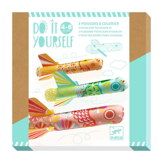 Coloring kit packaging with fish-shaped toys and 'Do It Yourself' text on a white background