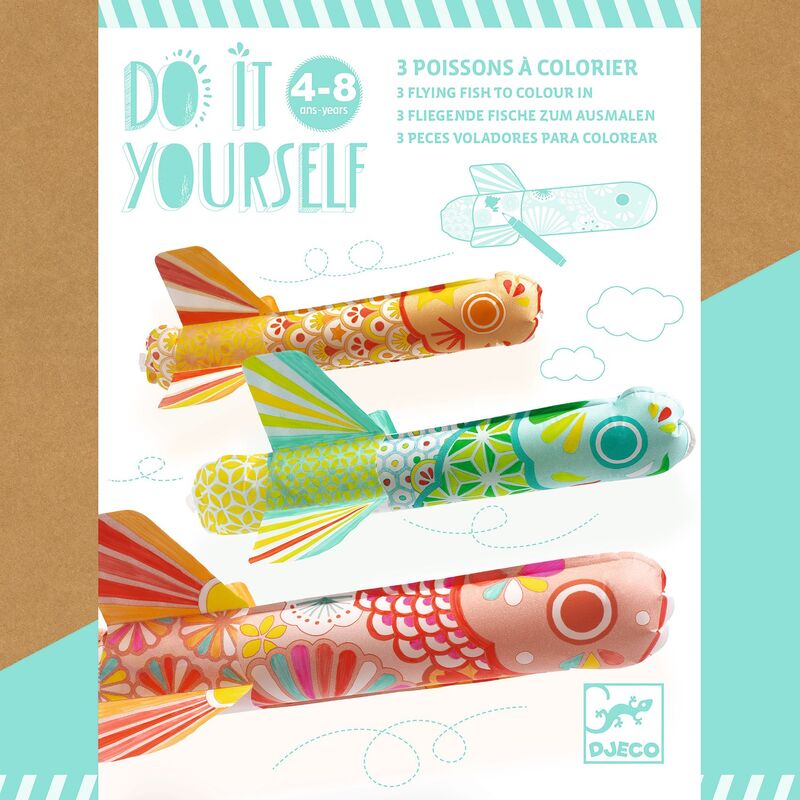Colorful fish-shaped toys on a white background