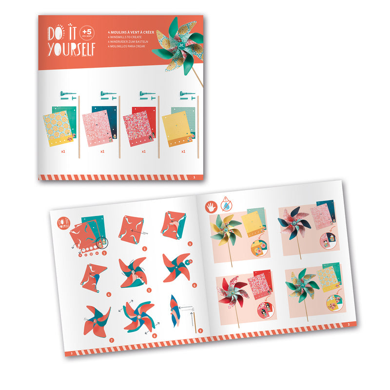 Instructions for creating windmills on a white background. 